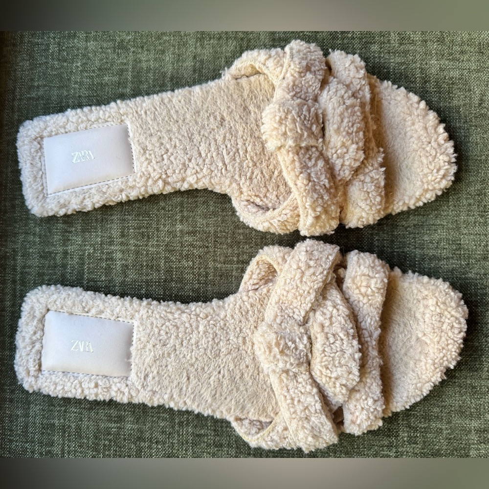 ZARA cream bouclé sandals